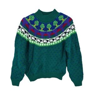 NORTHERN ISLES Sweater Fair Isle Grandma Knit Green